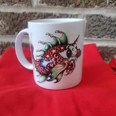 Pucker Fish 11 oz. ceramic mug and red apron set