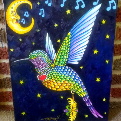 Mardi Gras Hummingbird, original oil painting