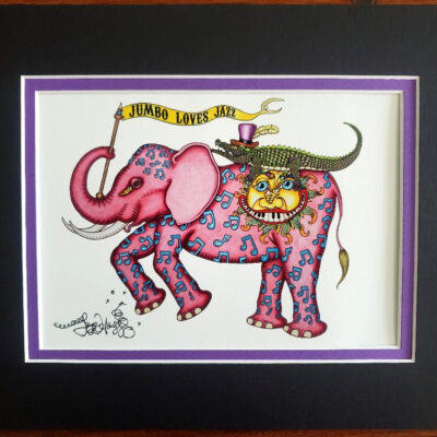 Jumbo Loves Jazz double matted, 8 x 10