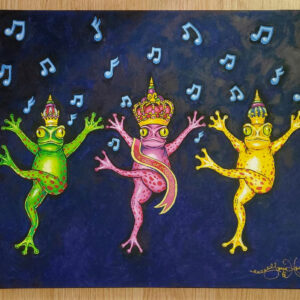 Dancing Mardi Gras Frogs, original oil painting