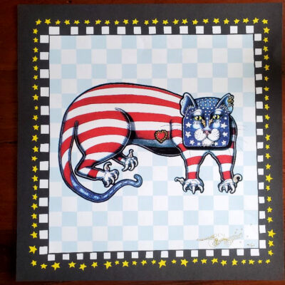 American Flag Kitty HAND PULLED SERIGRAPH, signed & remarqued 19 x 20 in