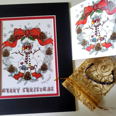 Merry Christmas 8″ x 10″ Matted Fine Art Giclee, BONUS Christmas Card and Bracelet