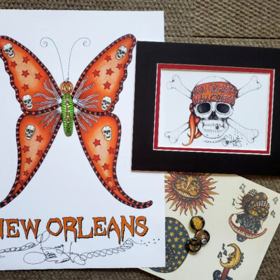 Halloween Butterfly, 12 x 16 inches, BONUS Halloween Skull print & set of buttons