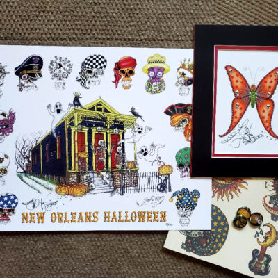 New Orleans Halloween, 12 x 16 inches, BONUS Halloween Butterfly print & set of buttons