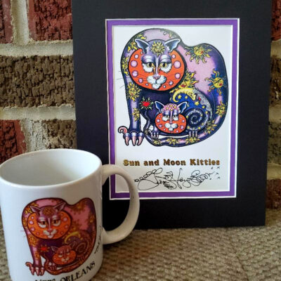 Sun & Moon Kitties signed print plus FREE Kitty 11 oz. ceramic mug