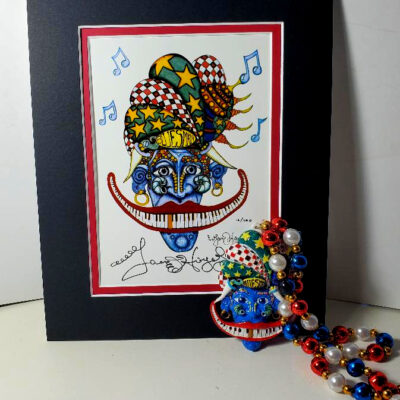 “Bluesman” signed print, FREE Bluesman Mardi Gras bead