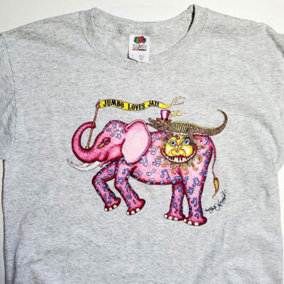 Jumbo Loves Jazz T-Shirt, YOUTH L, Grey, crew neck, 100% cotton