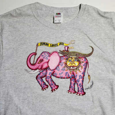 Jumbo Loves Jazz T-Shirt, YOUTH XL, Grey, crew neck, 100% cotton