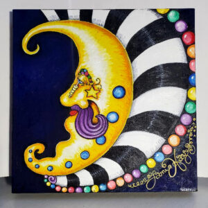 Smiling Moon with Mustache, original oil painting