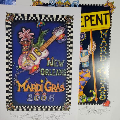 2005 Mardi Gras set, “Repent” and “Alligator riding Guitar” lithographs, signed