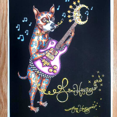 Boxer Playing Guitar, Fine Art Giclee, Signed