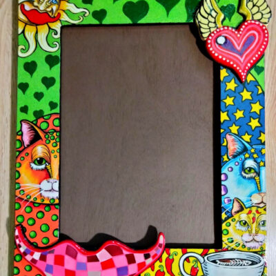 Jamie Hayes Hand Painted Wood Frame, Cats and Coffee