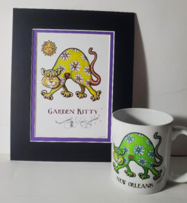 Garden Kitty signed print, plus FREE 11 oz. ceramic mug
