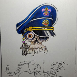 Original Color Pencil Drawing, Voodoo Captain Skull, 11 x 15 inches