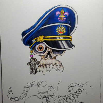 Original Color Pencil Drawing, Voodoo Captain Skull, 11 x 15 inches