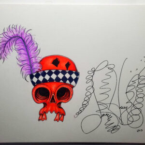 Original Color Pencil Drawing, Purple Feather Skull, 11 x 15 inches