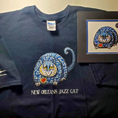 New Orleans Jazz Cat 2XL T-Shirt plus matted 8 x 10 print, signed