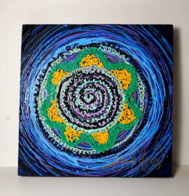 Original Oil, Squirt Technique, Circle, 13 in. square, signed