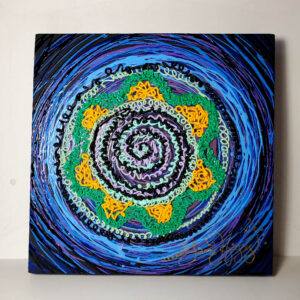 Original Oil, Squirt Technique, Circle, 13 in. square, signed