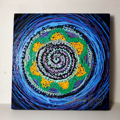 Original Oil, Squirt Technique, Circle, 13 in. square, signed