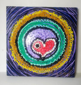 Original Oil, Squirt Technique, Heart, 13 in. square, signed