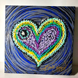 Original Oil, Squirt Technique, Heart, 13 in. square, signe