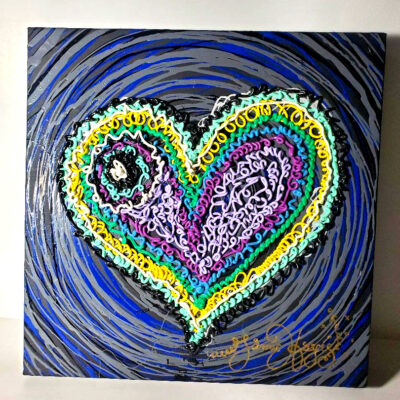 Original Oil, Squirt Technique, Heart, 13 in. square, signe