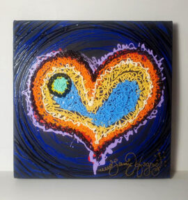 Original Oil, Squirt Technique, Heart, 13 in. square, signed