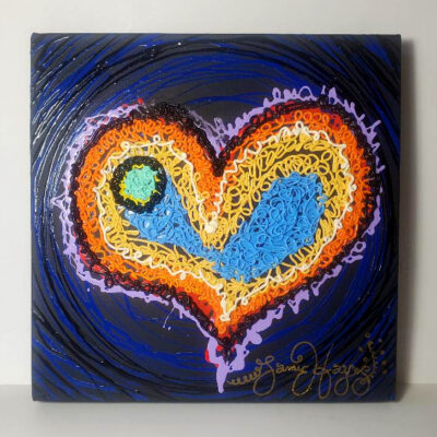Original Oil, Squirt Technique, Heart, 13 in. square, signed