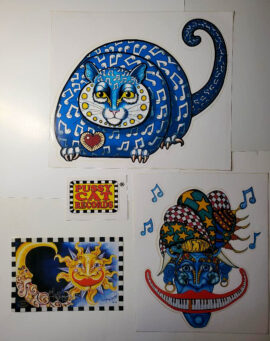 Sticker Set, 10" x 12" Jazz Cat, 9" x 10" Bluesman, 2.5" x 3" Pussy Cat Records