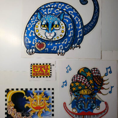 Sticker Set, 10″ x 12″ Jazz Cat, 9″ x 10″ Bluesman, 2.5″ x 3″ Pussy Cat Records