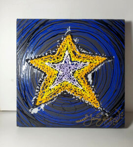 Original Oil, Squirt Technique, Star, 13 in. square, signed