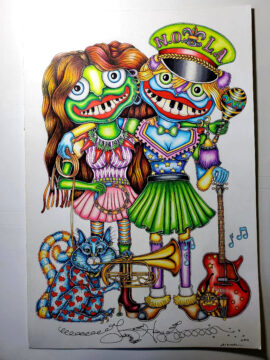 Original Color Pencil Drawing, 2 Girl Voodoo Dolls 15 x 22 inches