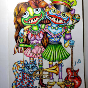 Original Color Pencil Drawing, 2 Girl Voodoo Dolls 15 x 22 inches