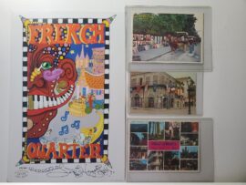 3 Vintage New Orleans postcards, BONUS signed Jamie Hayes French Quarter print