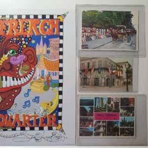 3 Vintage New Orleans postcards, BONUS signed Jamie Hayes French Quarter print