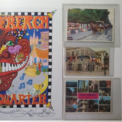 3 Vintage New Orleans postcards, BONUS signed Jamie Hayes French Quarter print