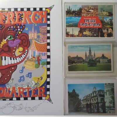 3 Vintage New Orleans postcards, BONUS signed Jamie Hayes French Quarter print