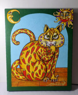 Original Oil Painting on Wood - Chili Pepper Kitty, 16 x 20 in.