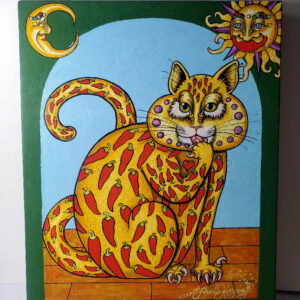 Original Oil Painting on Wood – Chili Pepper Kitty, 16 x 20 in.