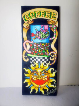 Original Oil Painting on Wood - Coffee, 8 x 20 in.