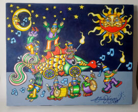 Original Oil Painting on Wood - Fish Parade, 16 x 20 in.