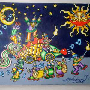 Original Oil Painting on Wood – Fish Parade, 16 x 20 in.