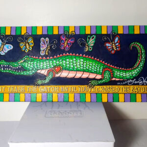 Original Oil Painting on Wood – Gator with Butterflies, 8 x 20 in.