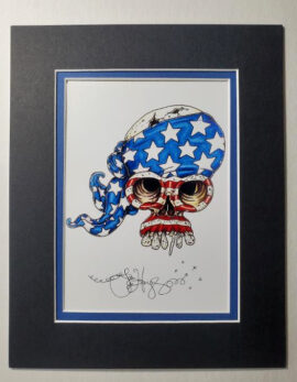 American Flag Skull, double matted, 8 x 10, signed
