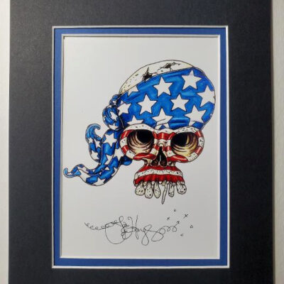 American Flag Skull, double matted, 8 x 10, signed