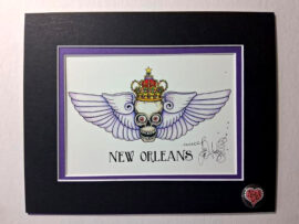 Mardi Gras Skull with Wings, double matted, 8 x 10, signed FREE NOLA pin