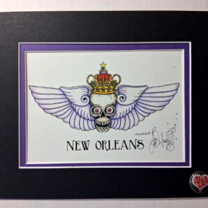 Mardi Gras Skull with Wings, double matted, 8 x 10, signed FREE NOLA pin