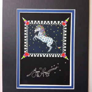 Rainbow Unicorn Double Matted 8″ x 10″ Giclee, signed FREE NOLA button
