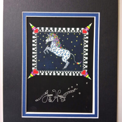 Rainbow Unicorn Double Matted 8″ x 10″ Giclee, signed FREE NOLA button